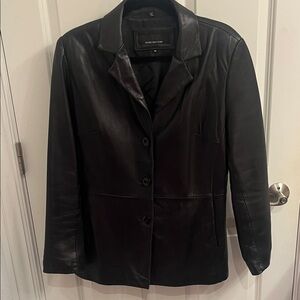 Jones New York Black Leather Single-Breasted Blazer